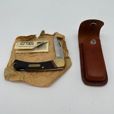 Schrade Old Timer 60T USA Folding Lockback Knife w/ Leather Sheath & Paperwork