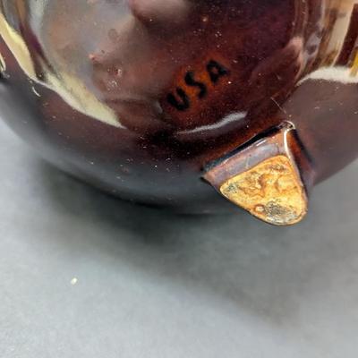 Vintage Hull Brown Pottery Pot Cauldron Wire Handle Footed Planter Pot