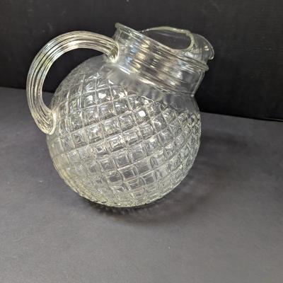 Vintage Heavy Glass Waffle Pattern Ball Pitcher