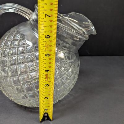 Vintage Heavy Glass Waffle Pattern Ball Pitcher