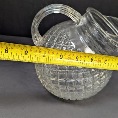 Vintage Heavy Glass Waffle Pattern Ball Pitcher