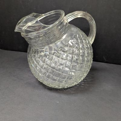 Vintage Heavy Glass Waffle Pattern Ball Pitcher