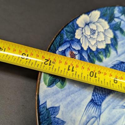 Vintage Japanese Porcelain Koi Fish Lotus Flower Platter With Makers Mark