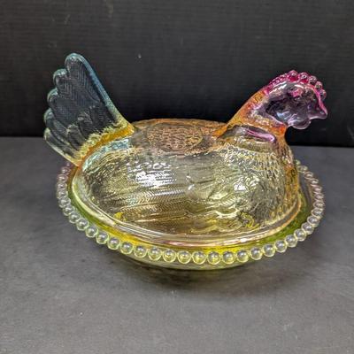 Rainbow Glass Nesting Hen
