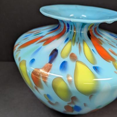Azzurra Maestri Vetrai Italy Art Glass Vase Hand Blown Aqua Multicolor