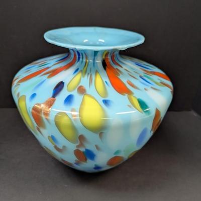 Azzurra Maestri Vetrai Italy Art Glass Vase Hand Blown Aqua Multicolor