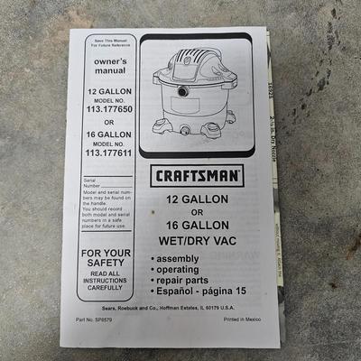 Craftsman 5HP 12 Gallon ShopVac & Accessories (G2-JS)