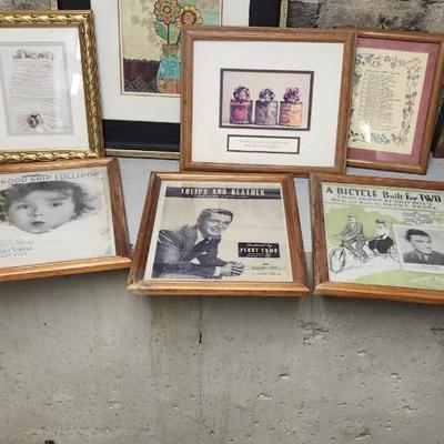 Sale Photo Thumbnail #52: Lot.of.misc framed art. Three old framed sheet music including Shirley Temple. Cute!