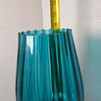 Vintage Empoli Italian Teal Optic Ribbed Glass Goblet Vase – Mid-Century Modern Pedestal Snifter