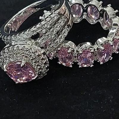 Gorgeous 2Pcs Set of Rings for Women Luxury Bright Cubic Zirconia