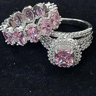 Gorgeous 2Pcs Set of Rings for Women Luxury Bright Cubic Zirconia