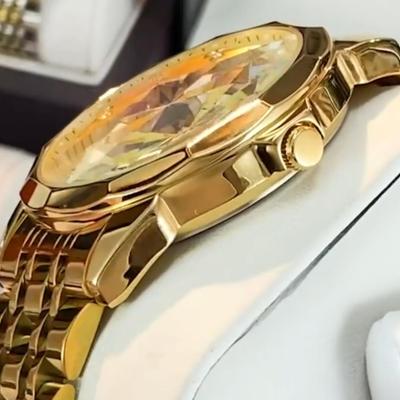 OLEVS Watch for Men Diamond Business Dress Analog Quartz Stainless Steel Waterproof Luminous Date Two Tone Luxury