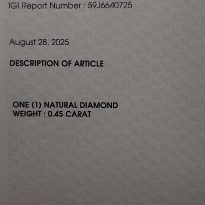 IGI CERTIFIED NATURAL DIAMOND 0.45 CT