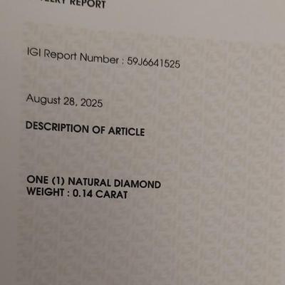 IGI CERTIFIED NATURAL DIAMOND 0.14 CT