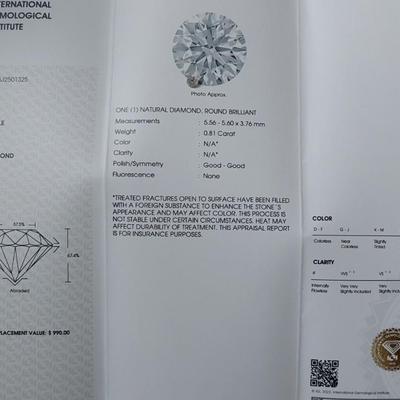 IGI CERTIFIED NATURAL DIAMOND 0.81CT