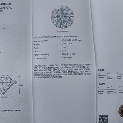 IGI CERTIFIED NATURAL DIAMOND 0.56 CT