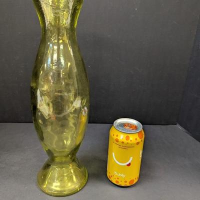 Tall Cylinder Green Glass Vase