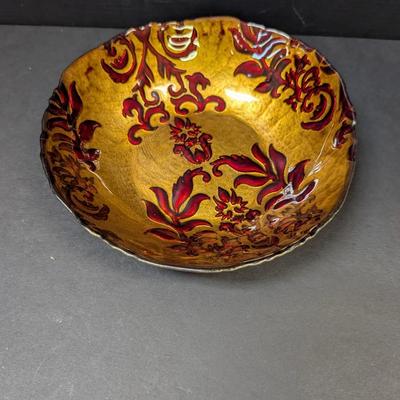 Arda Glassware Vanessa Shallow Bowl Antique Gold & Red