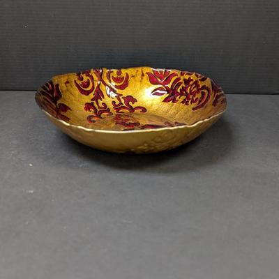 Arda Glassware Vanessa Shallow Bowl Antique Gold & Red