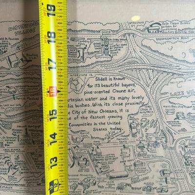 1985 Slidell, Louisiana Illustrated Map – Olde Towne – Framed & Signed