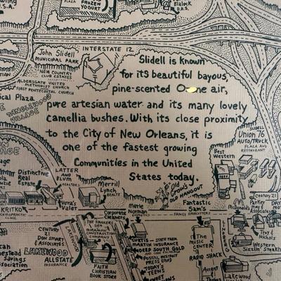 1985 Slidell, Louisiana Illustrated Map – Olde Towne – Framed & Signed