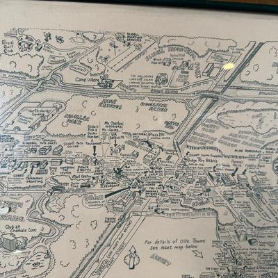 1985 Slidell, Louisiana Illustrated Map – Olde Towne – Framed & Signed