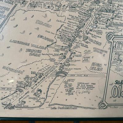 1985 Slidell, Louisiana Illustrated Map – Olde Towne – Framed & Signed