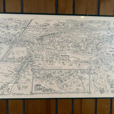 1985 Slidell, Louisiana Illustrated Map – Olde Towne – Framed & Signed