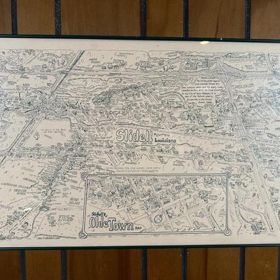 1985 Slidell, Louisiana Illustrated Map – Olde Towne – Framed & Signed