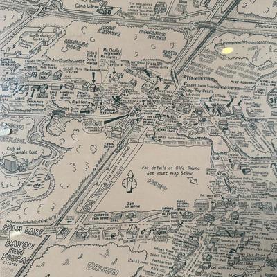 1985 Slidell, Louisiana Illustrated Map – Olde Towne – Framed & Signed