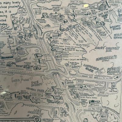 1985 Slidell, Louisiana Illustrated Map – Olde Towne – Framed & Signed