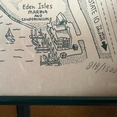 1985 Slidell, Louisiana Illustrated Map – Olde Towne – Framed & Signed