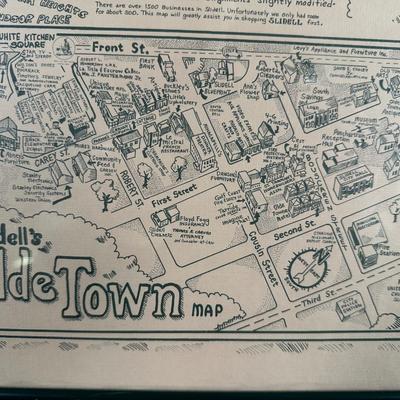 1985 Slidell, Louisiana Illustrated Map – Olde Towne – Framed & Signed