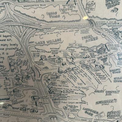 1985 Slidell, Louisiana Illustrated Map – Olde Towne – Framed & Signed