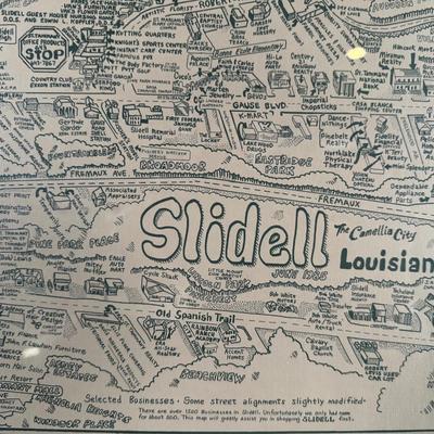 1985 Slidell, Louisiana Illustrated Map – Olde Towne – Framed & Signed