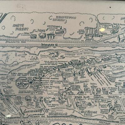 1985 Slidell, Louisiana Illustrated Map – Olde Towne – Framed & Signed
