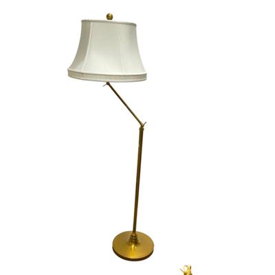 543 Brass Floor Lamp With Adjustable Arm With Silk Shade