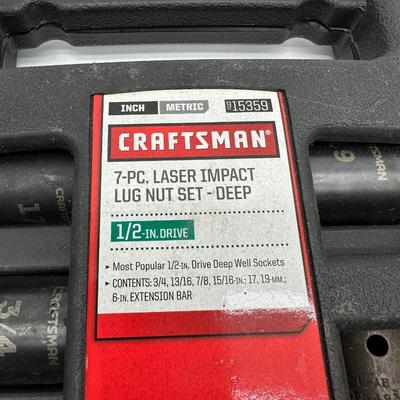 NIB Craftsman 7-Pc 1/2” Drive Laser Impact Lug Nut Socket Set