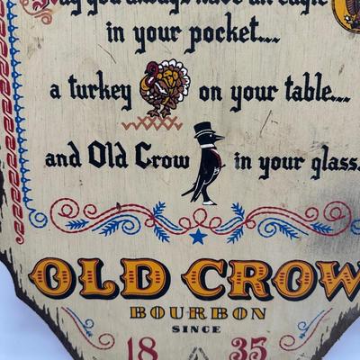 Vintage Old Crow Bourbon “A Toast” Wooden Wall Plaque