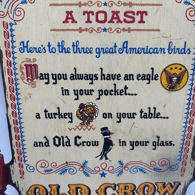 Vintage Old Crow Bourbon “A Toast” Wooden Wall Plaque