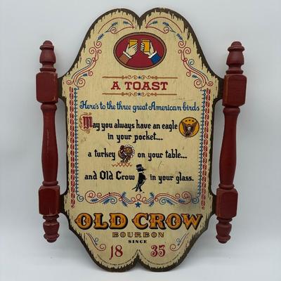 Vintage Old Crow Bourbon “A Toast” Wooden Wall Plaque