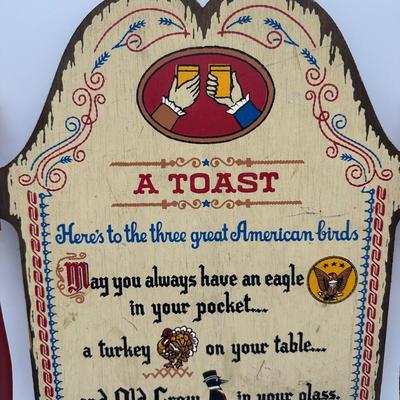 Vintage Old Crow Bourbon “A Toast” Wooden Wall Plaque