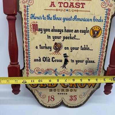 Vintage Old Crow Bourbon “A Toast” Wooden Wall Plaque