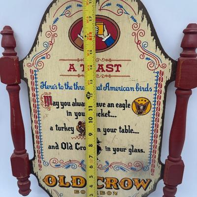 Vintage Old Crow Bourbon “A Toast” Wooden Wall Plaque