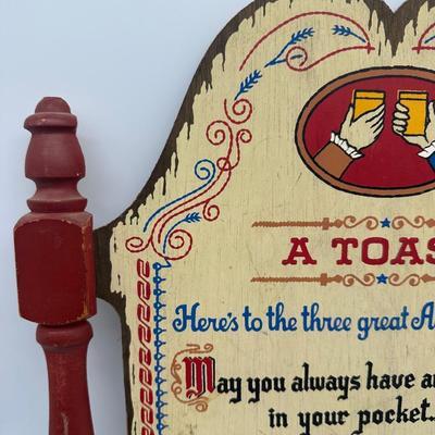 Vintage Old Crow Bourbon “A Toast” Wooden Wall Plaque