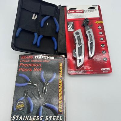 Lot of 2 Craftsman Tool Sets – Folding Clench Wrench Set & Precision Pliers Set (Missing 1 Pliers)