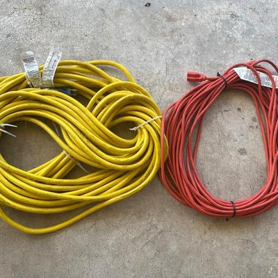Lot of (2) Heavy-Duty Extension Cords – Yellow & Orange, Outdoor Rated