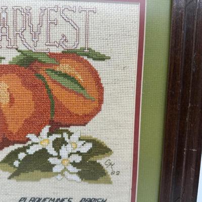 Framed Vintage Needlepoint “Golden Harvest” Citrus Art – Fowler Bros Citrus, Louisiana