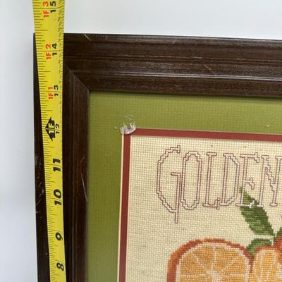 Framed Vintage Needlepoint “Golden Harvest” Citrus Art – Fowler Bros Citrus, Louisiana