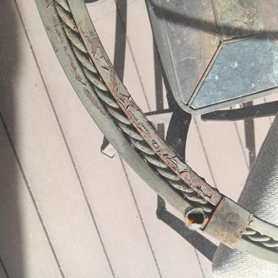 METAL FRAME, GLASS TOP ROUND TABLE WITH 2 MATCHING CHAIRS